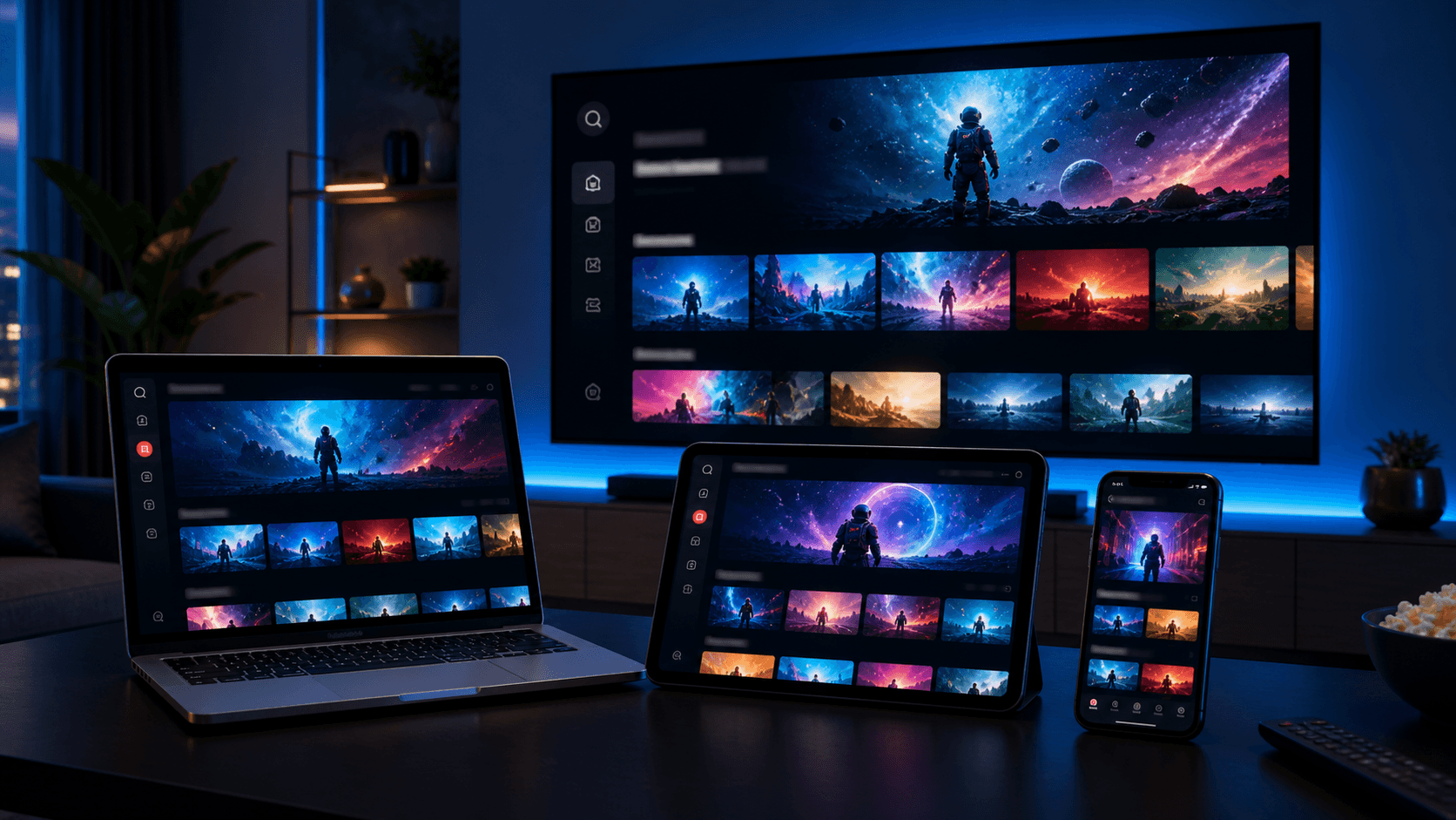 IPTV setup guide shown across Smart TV, tablet, and mobile devices